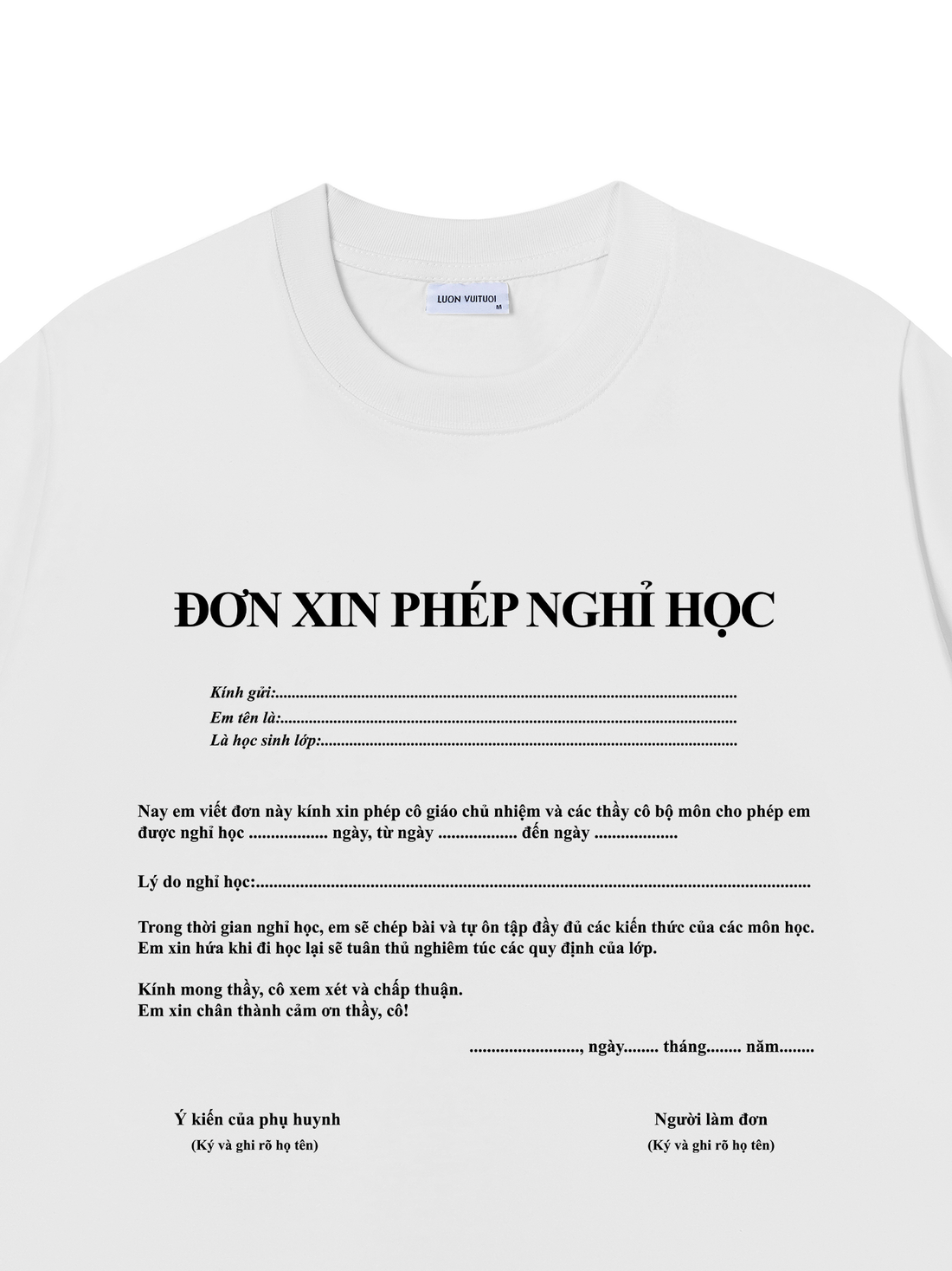 Áo Thun Đơn Xin Phép Nghỉ Học