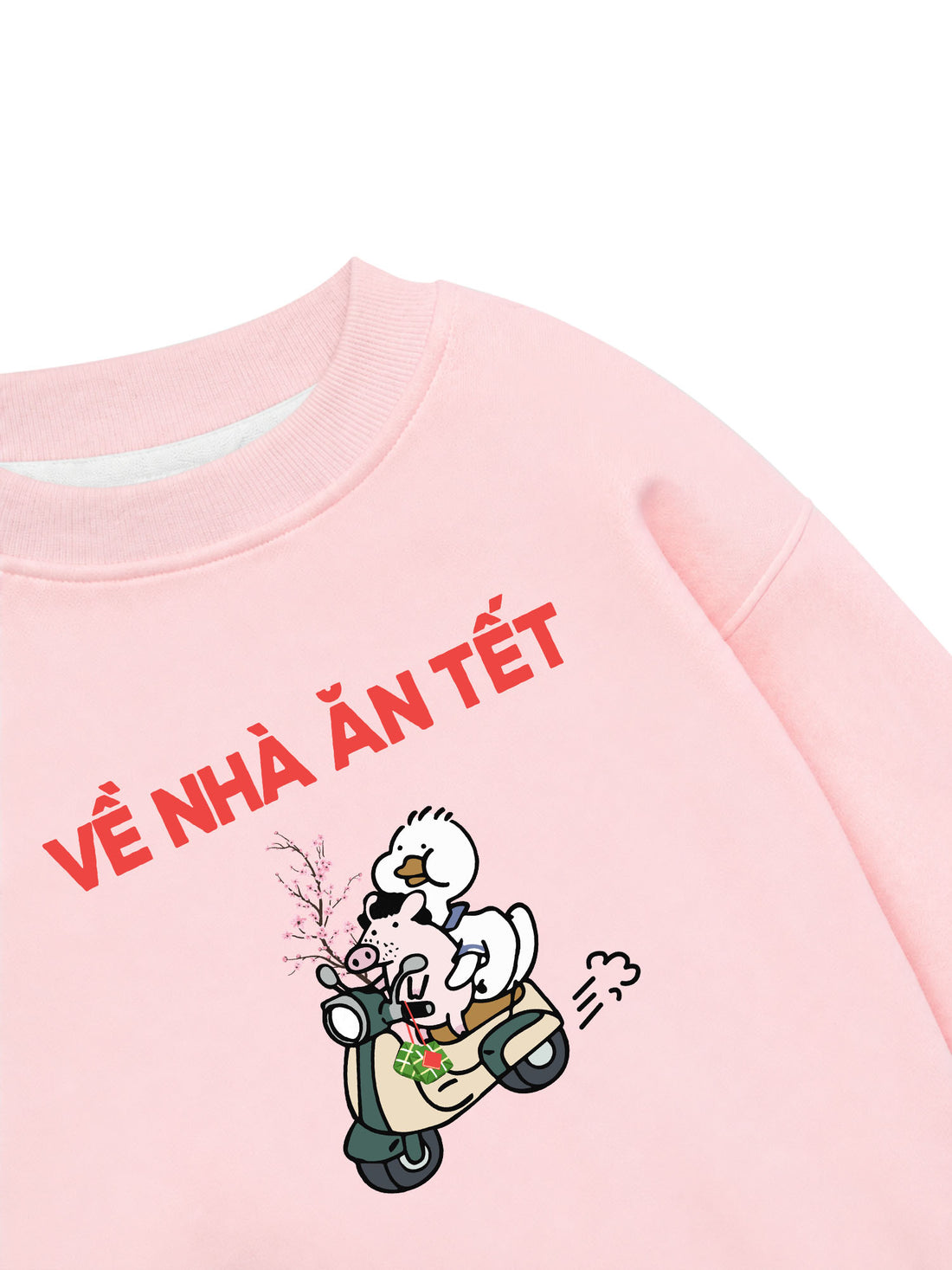 Áo Sweater Nỉ Hai Da Vịt Và Heo Về Nhà Ăn Tết