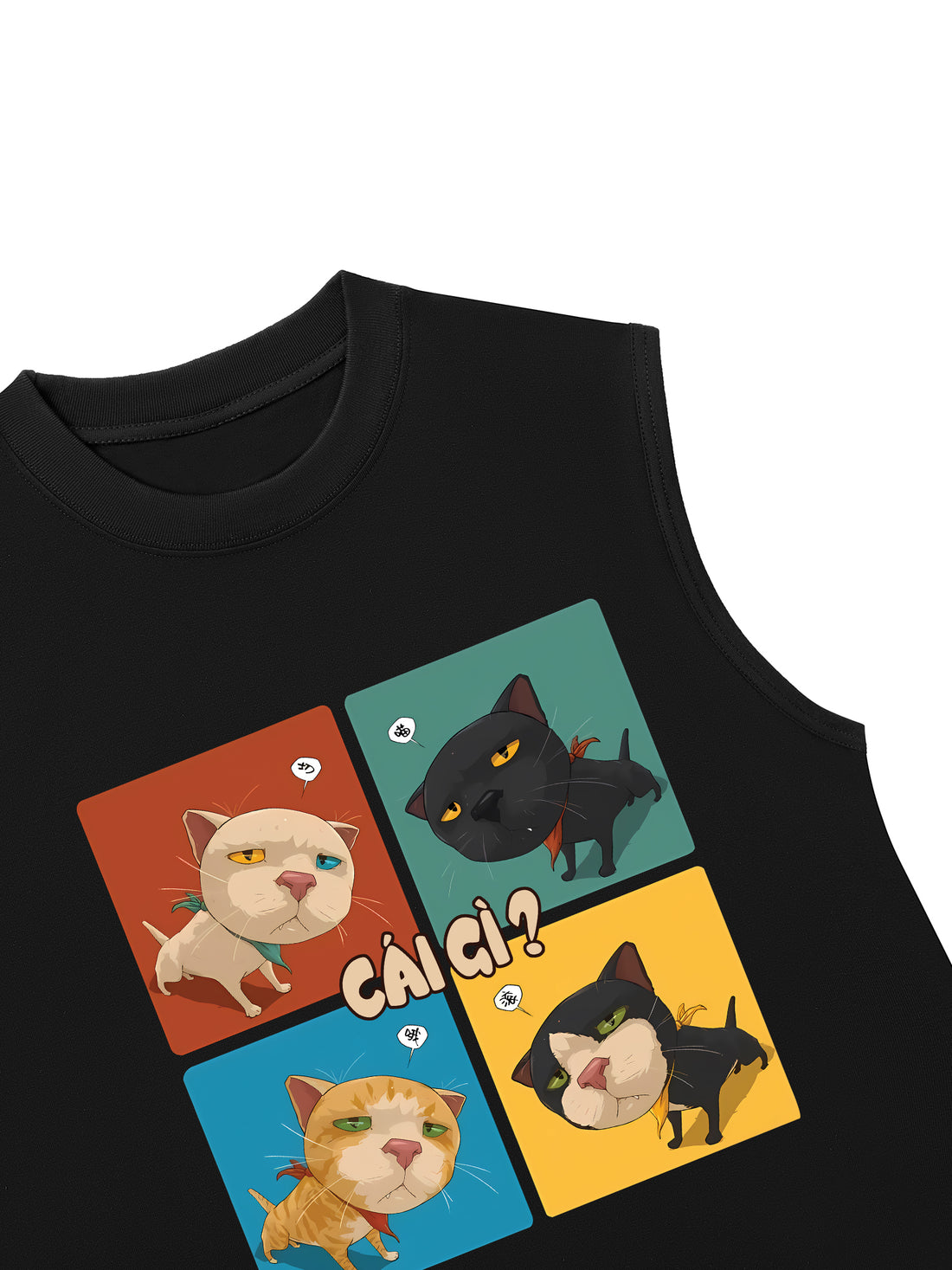 Áo Ba Lỗ Relaxed Fit Meme Cat Cái Gì