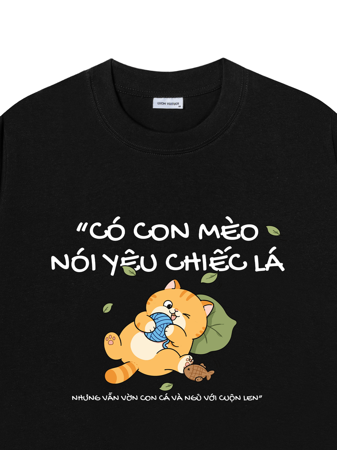Áo Thun Có Con Mèo Nói Yêu Chiếc Lá